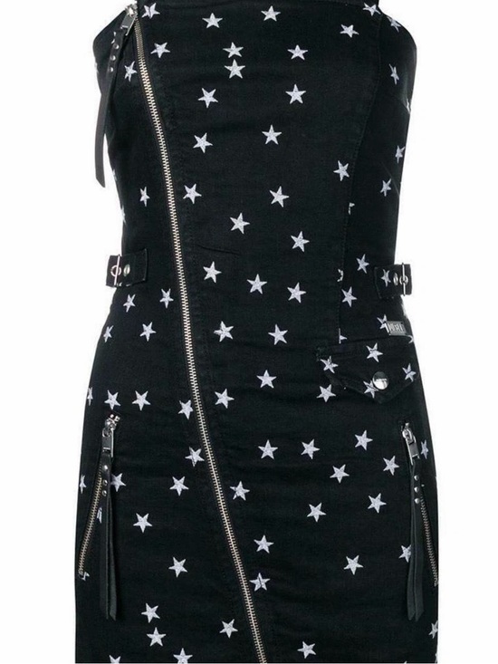 Diesel Dresses & Skirts - Black Star-Print denim Dress with Asymmetric Zip